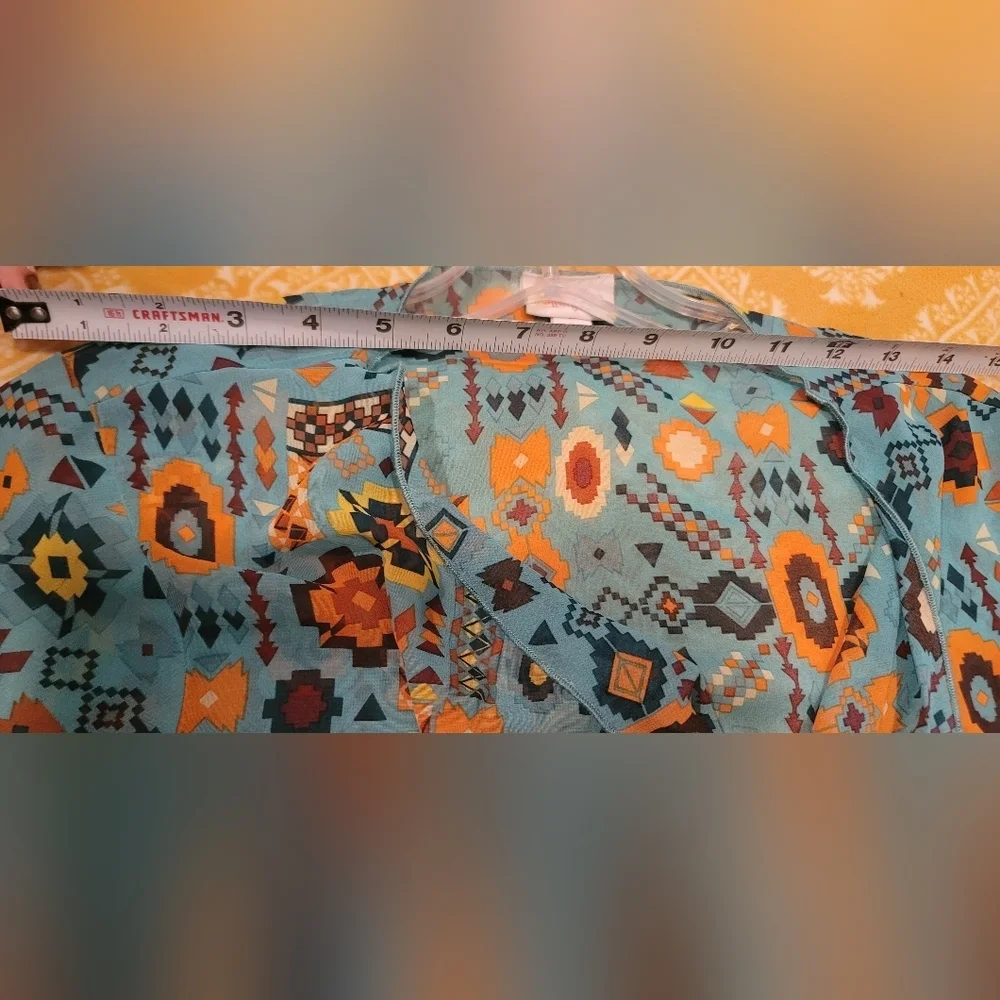 Lularoe Shirley Sheer Teal Multi-Colored Aztec Pattern SZ S UNICORN BeAuTiFuL - Picture 12 of 13